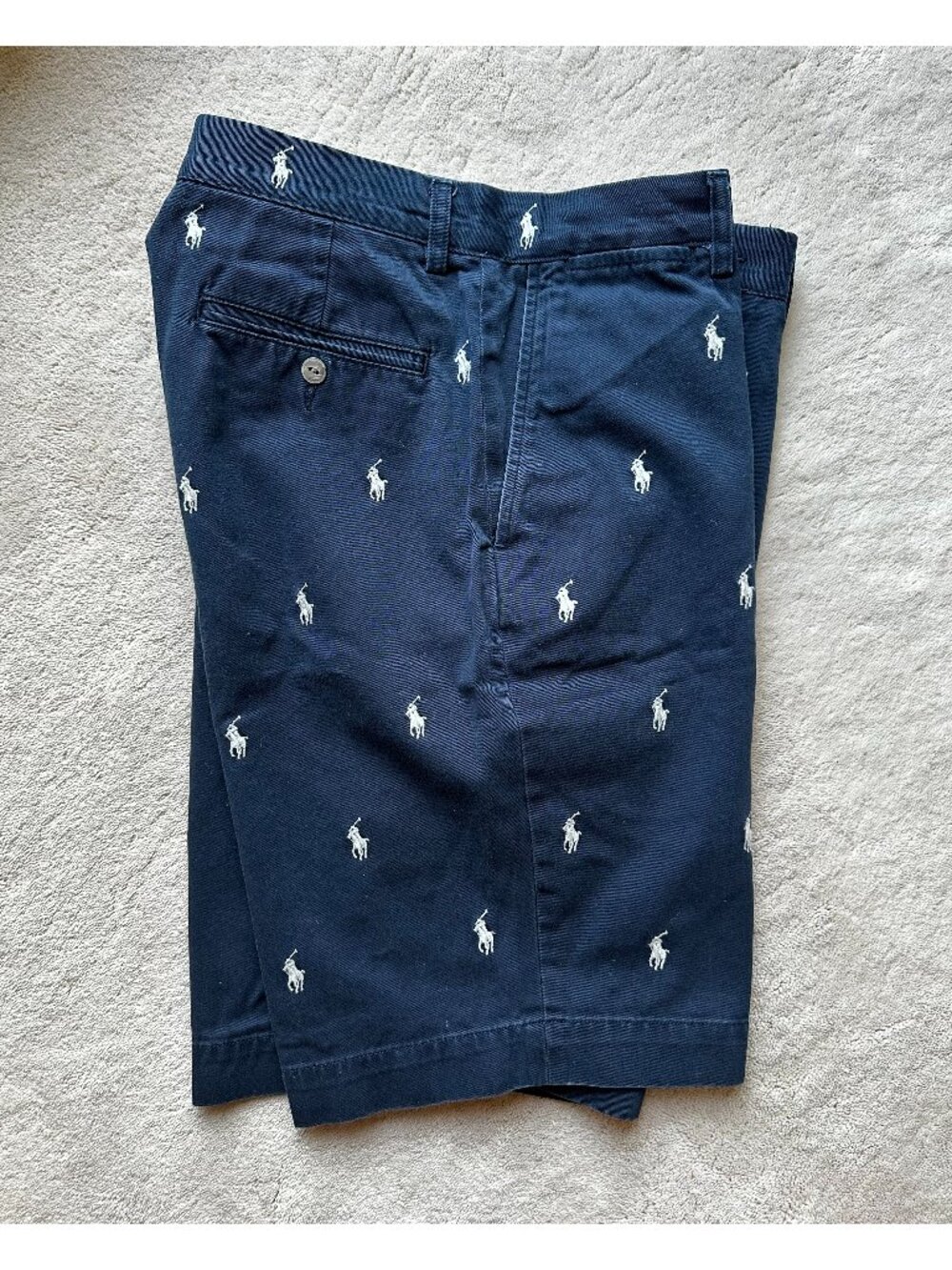 POLO By RALPH LAUREN All-Over EMBROIDERED PONY Navy FLAT FRONT SHORTS Size 32